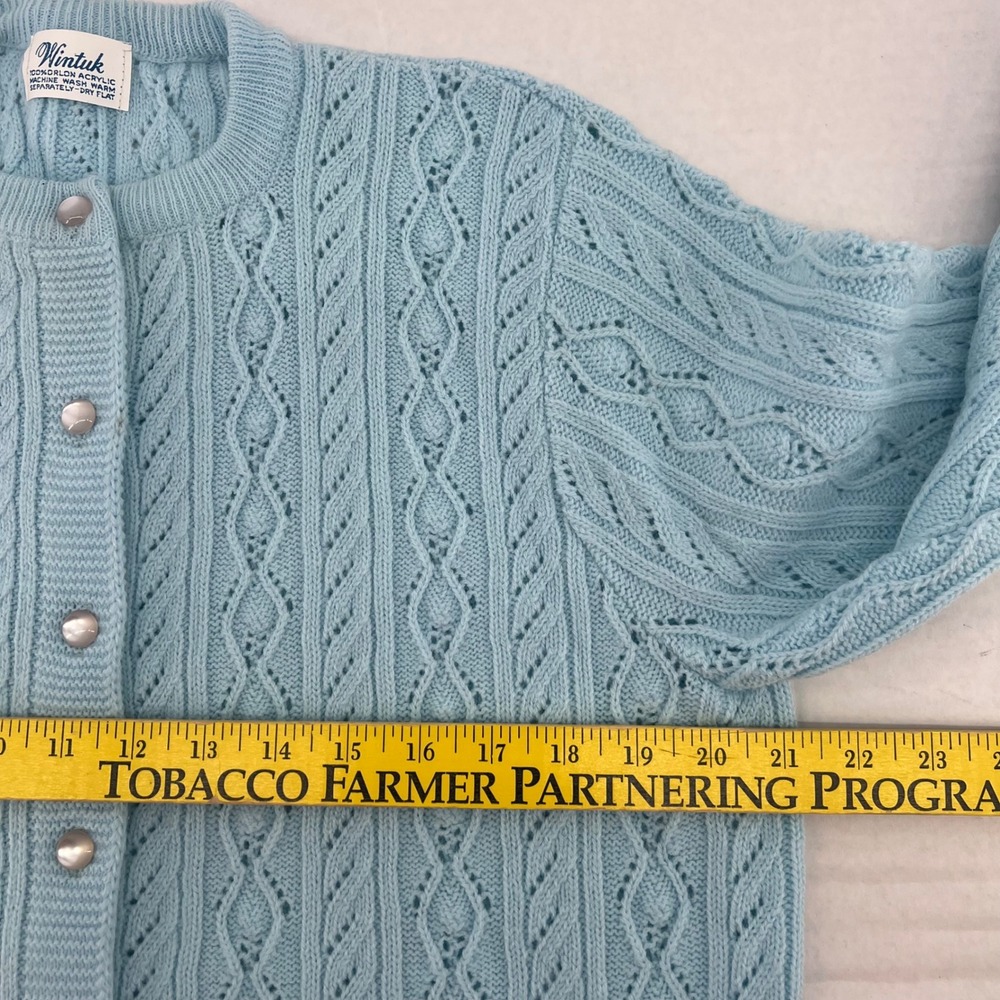 Vtg women's Sweater Sz Large Blue Orlon Acrylic Cable Knit Wintuk Cardigan‎ - Picture 3 of 8